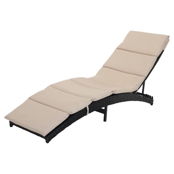 Sudzendf Aluminum All-Weather Wicker 4-Position Adjustable Folding Outdoor Lounge Chair with Beige Cushions