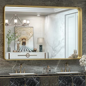 55 in. W x 36 in. H Rectangular Aluminum Framed Wall Mount Bathroom Vanity Mirror in Gold