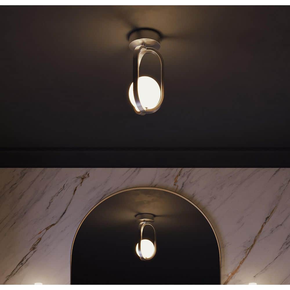 Milan 7.38 in. Globe Satin Satin Nickel Integrated LED Flush Mount Warm White with White Glass Shade price history on PriceWatchPro
