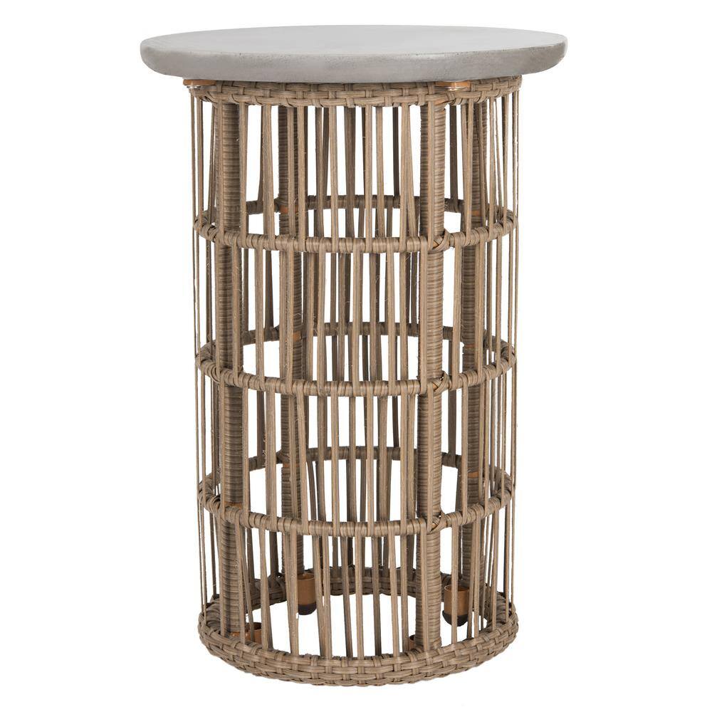 Fane 16'' Dark Grey Concrete & Rattan Round Side Table