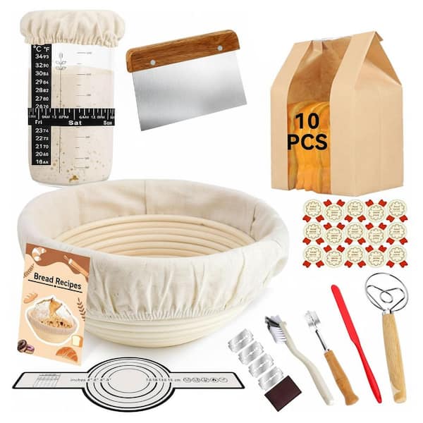 Sourdough Starter Kit with 9 in. Round Banneton Basket, Glass Jar, Baking Tools and Guidebook for Bread Making