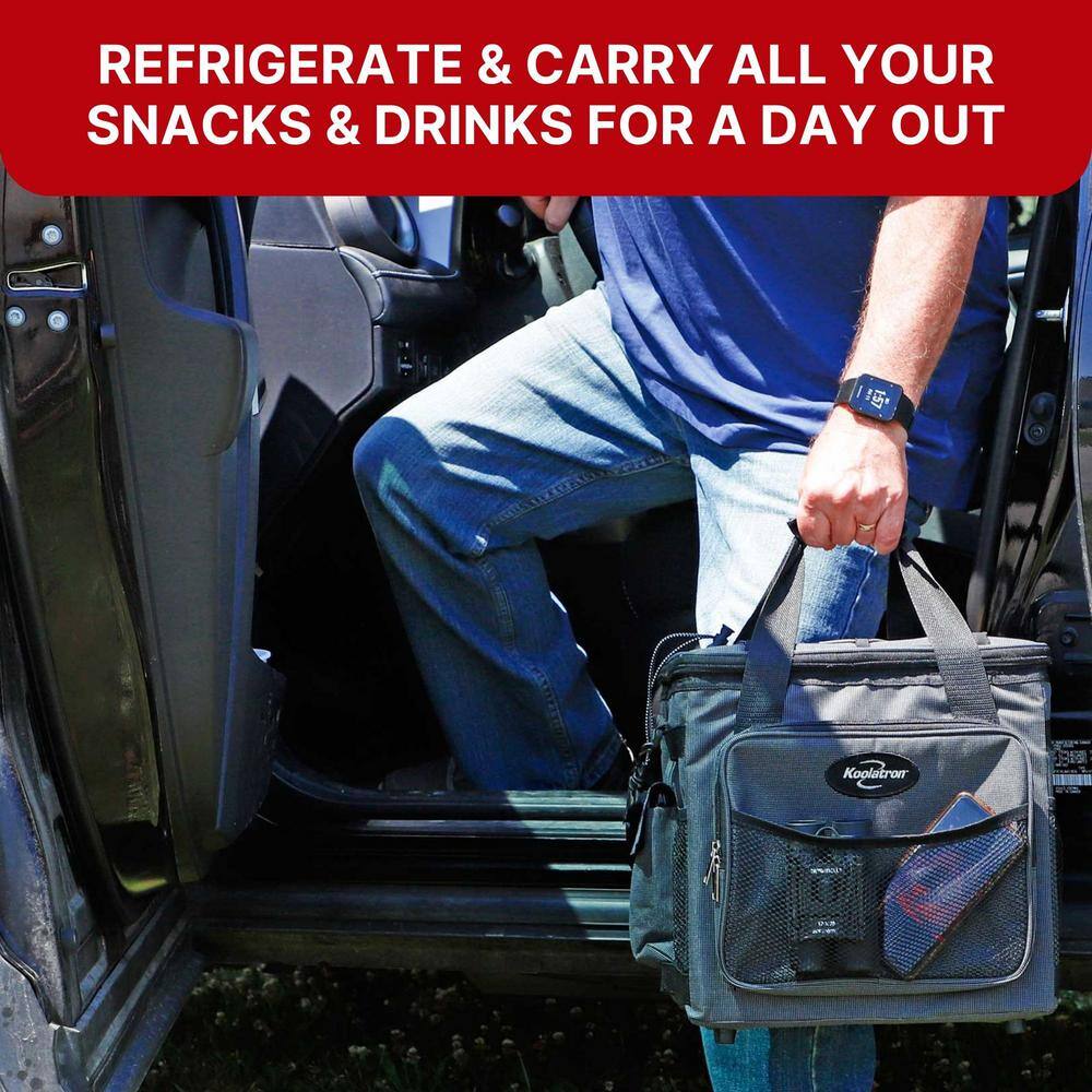 Koolatron 12V Electric Cooler Bag, 25L (26qt.) Collapsible Thermoelectric Soft Bag Cooler, Gray/Black