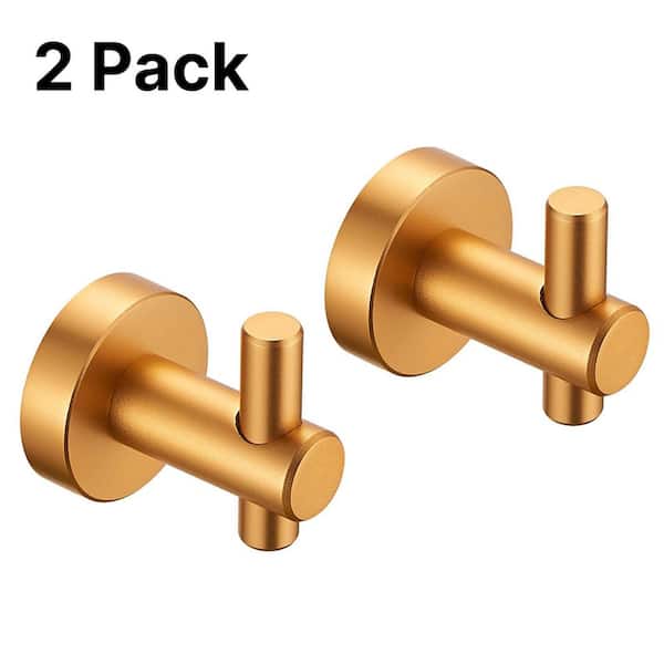 Tenleaf Round Base Bathroom Knob Robe/Towel Hook Wall Hook in Gold, Anti-corrosion and Waterproof (2-Pack)