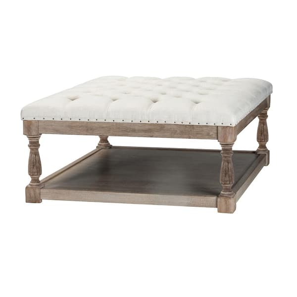 JAYDEN CREATION Faiym Polyester Beige Shelved Tufted Square Upholstered Cocktail Ottoman Coffee Table with Storage
