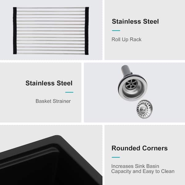 Unbranded - 21 in. Undermount Single Bowl Quartz Black Kitchen Sink with Workstation