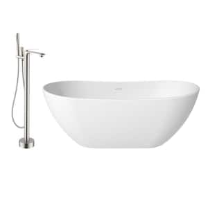 64.57 in. x 32.28 in. Soaking Non-Whirlpool Flatbottom Bathtub with Center Drain and Shower Faucet in Matte White