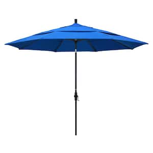 11 ft. Aluminum Collar Tilt Double Vented Patio Umbrella in Pacific Blue Olefin