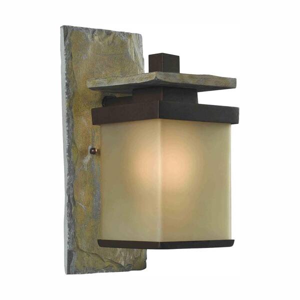 Home Decorators Collection Quarry 1-Light Bronze and Natural Slate Outdoor Wall Lantern Sconce