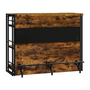 Brushed Black Urban Wire Wooden Bar Unit with Stemware Rack