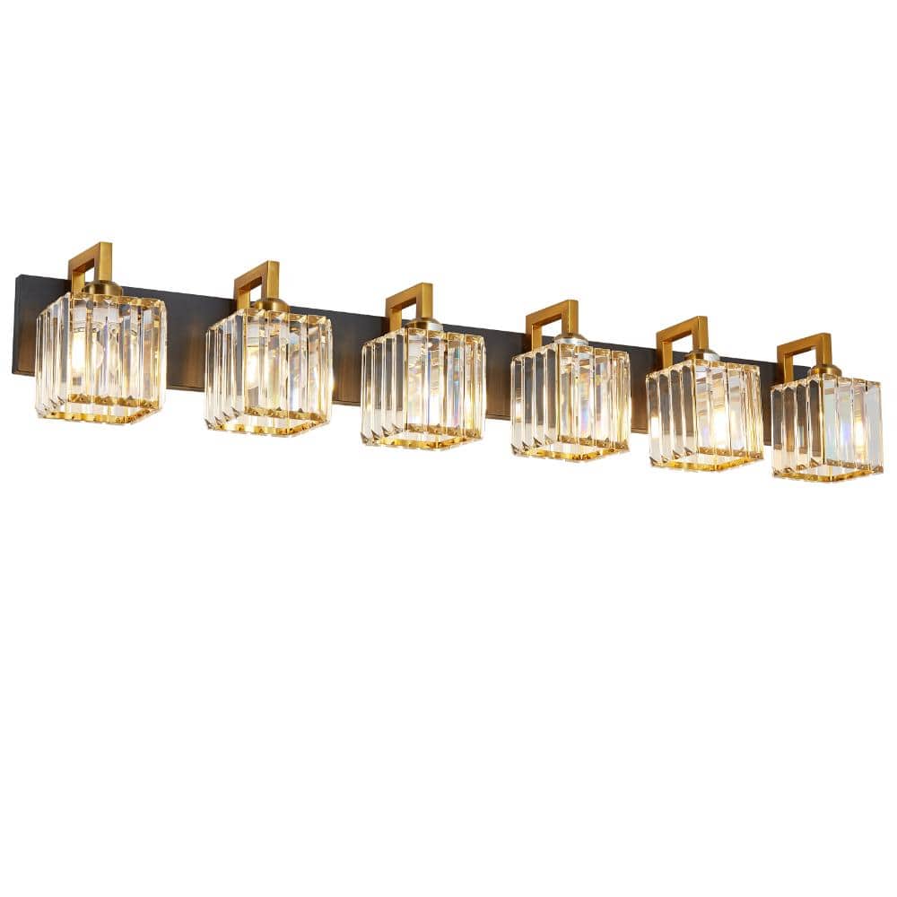 44.09 in.6-Lignht Clear Glass Black Gold Crooked Vanity Light Suitable For Bathroom price history on PriceWatchPro
