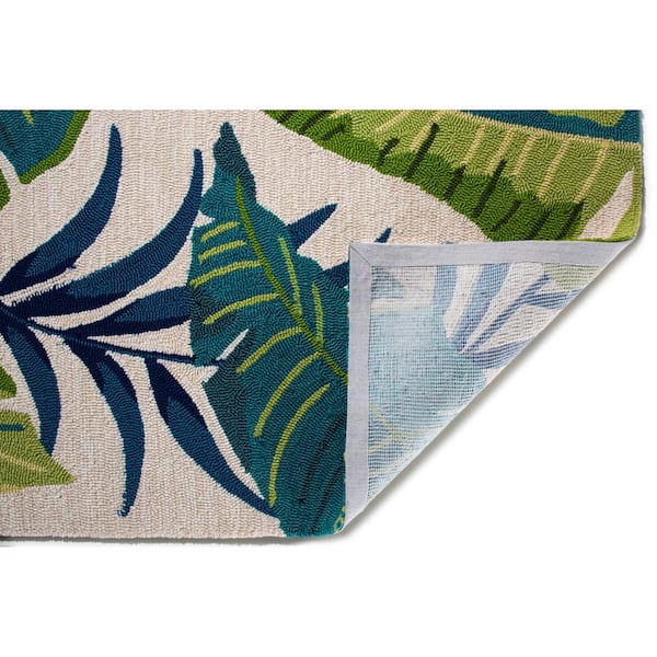 8' Ink Blue Hand Hooked Uv Treated Oversized Tropical Leaves Round Indoor Outdoor Area Rug 8' Ink Blue Hand Hooked Uv Treated Oversized Tropical Leaves Round Indoor Outdoor Area Rug