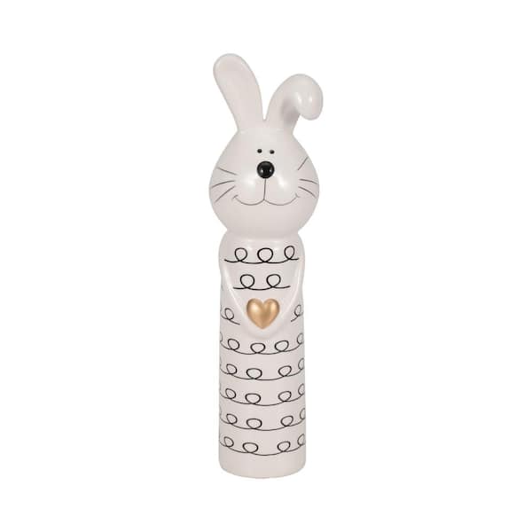 Liv & Skye Black and White 3 in. x 10 in. Ceramic Squiggly Bunny with Gold Heart