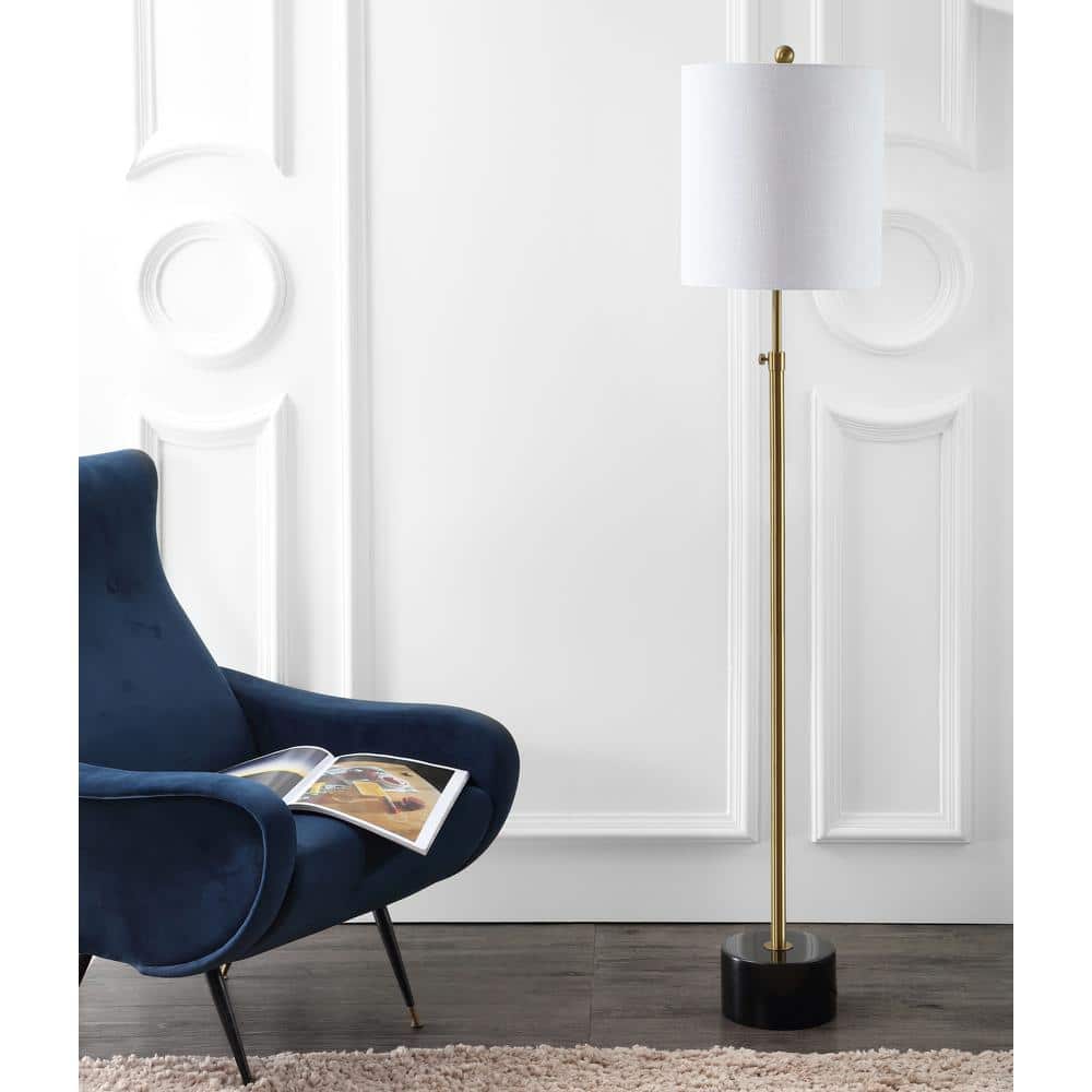 Elegant Brass and Black Marble Adjustable Floor Lamp with Linen Shade