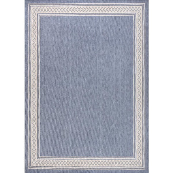 Lucia Classic Diamond Border Blue/Cream 4 ft. x 6 ft. Indoor/Outdoor Area Rug
