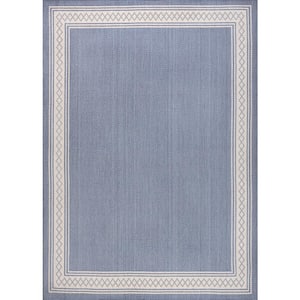 Lucia Classic Diamond Border Blue/Cream 8 ft. x 10 ft. Indoor/Outdoor Area Rug