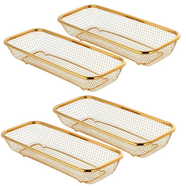 4-Pack Gold Mesh Ventilated Rolled Edge Dishwasher-Safe Utensil Holder Silverware Organizer for Drawer Storage