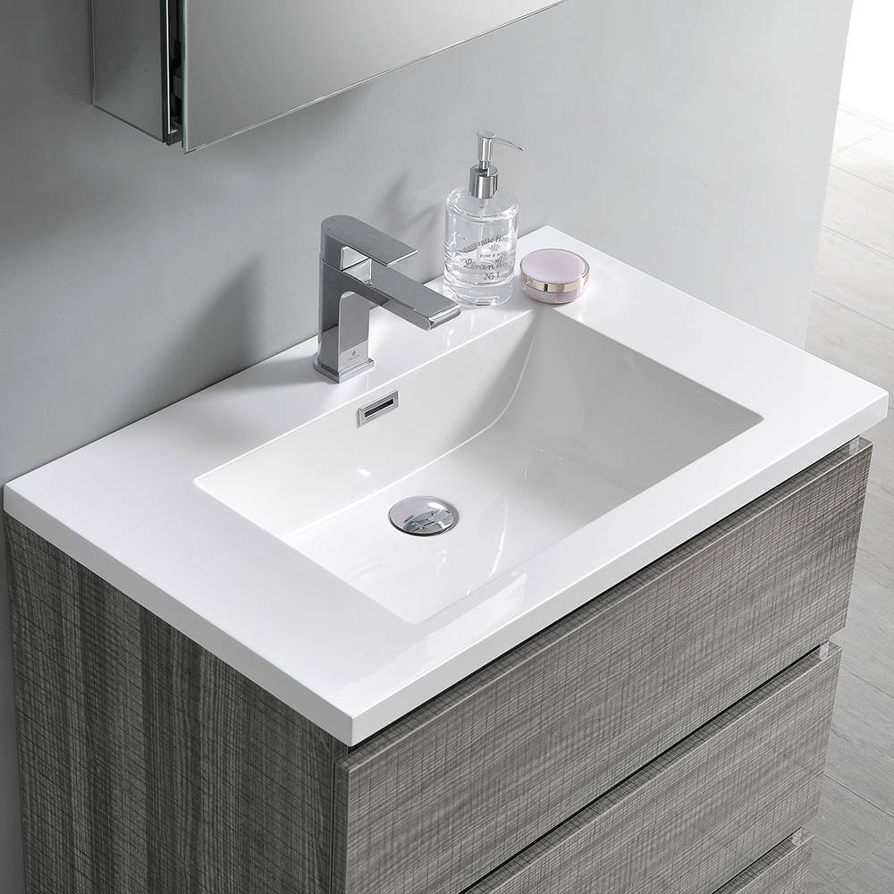 Ash Gray Solid Wood Freestanding Vanity with Acrylic Sink