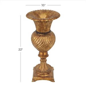 22 in. Gold Carved Polystone Decorative Vase