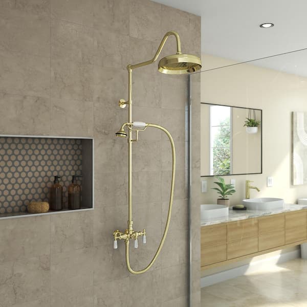Abbey 10 x 34 1/2 Shower Faucet Set with Handshower, Polished Brass