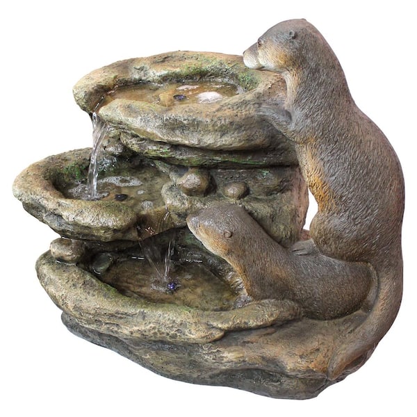 Bright Waters Otters Sculpture Stone Bonded Resin Garden Fountain