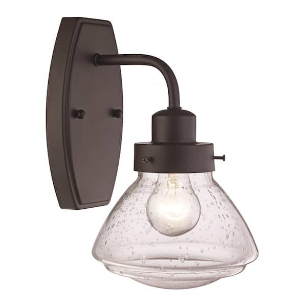 Bel Air Lighting Colorado 1-Light Oil Rubbed Bronze Indoor Wall Sconce Light Fixture with Seeded Glass Schoolhouse Shade