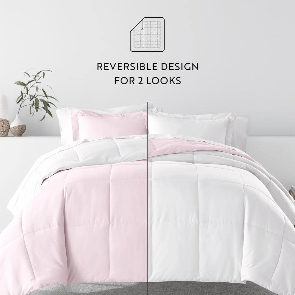Blush and White Twin Reversible Microfiber Comforter Set