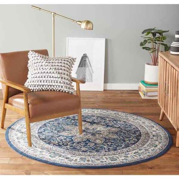 Tremont Magnolia Blue Ivory 8 ft. Medallion Round Area Rug