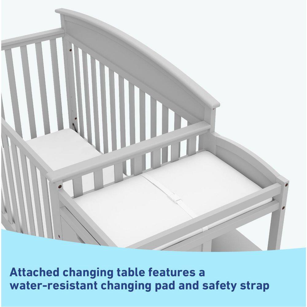 Pebble Gray Pine Convertible Crib and Changer with Storage