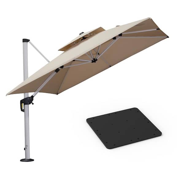 PURPLE LEAF 9 ft. Square. High-Quality Aluminum Cantilever Outdoor Patio Umbrella with Base Plate, Beige