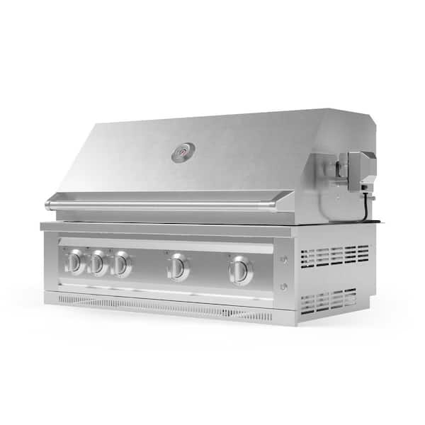 NewAge Products Outdoor Kitchen 40 in. Natural GAS 5 Burners Stainless Steel Grill Cart with Platinum Grill and Dual Side Burner, Silver