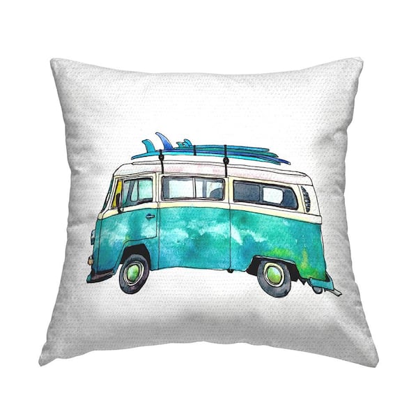 Stupell Industries Summer Beach Van Surfboards Blue Square Outdoor Throw Pillow