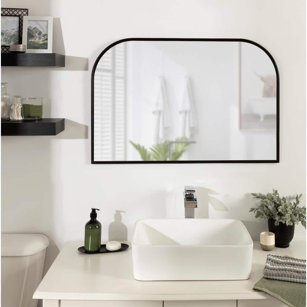 Caskill Black Arched Wall Mirror with Wood Frame