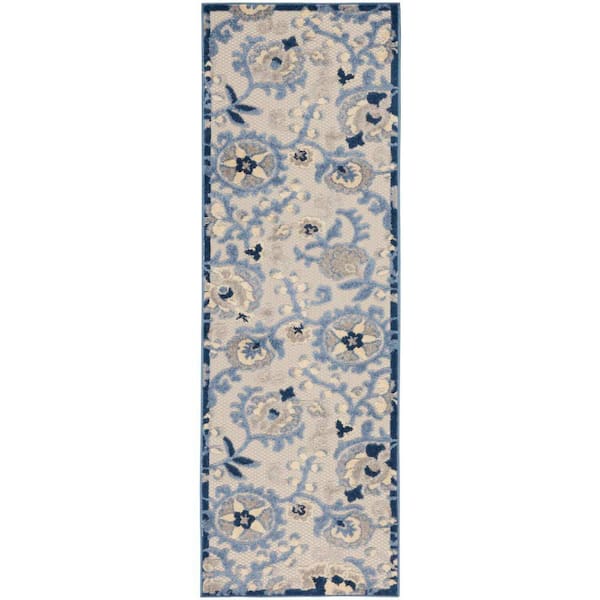 Aloha Blue/Gray 2 ft. x 6 ft. Kitchen Runner Floral Contemporary Indoor/Outdoor Patio Area Rug
