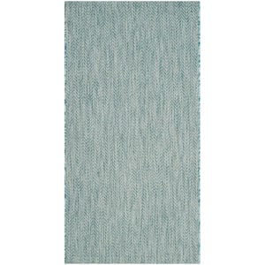 Courtyard Aqua/Gray Doormat 3 ft. x 5 ft. Geometric Indoor/Outdoor Patio Area Rug