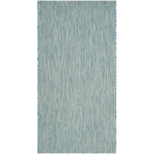 SAFAVIEH Courtyard Aqua/Gray Doormat 3 ft. x 5 ft. Geometric Indoor/Outdoor Patio Area Rug