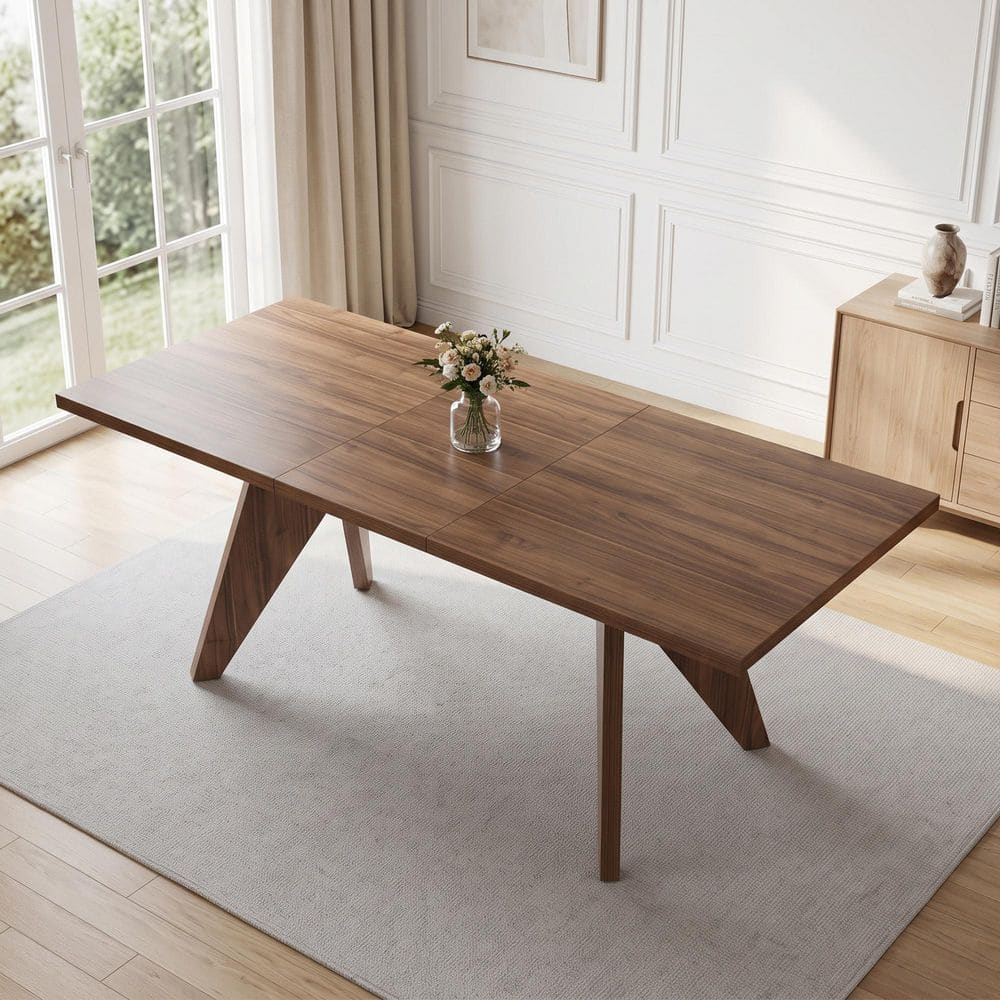 70.9 in. Modern Extendable Rectangle Walnut MDF Top Dining Table Seating 4-6 People