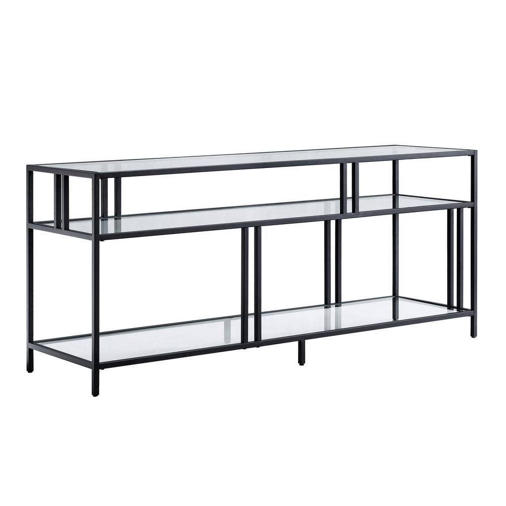 Cortland Industrial Blackened Bronze 55" TV Stand with Glass Shelves