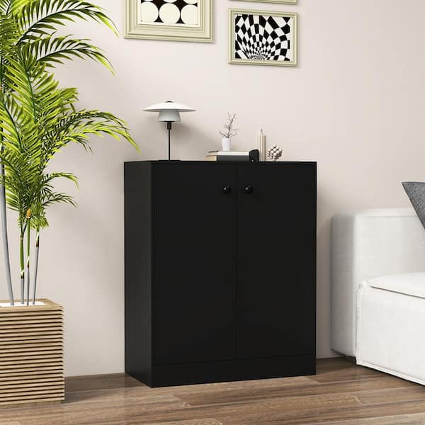 Costway 2-Door Black 33.5 in. H Storage Cabinet Freestanding Storage Organizer with 3-Tier Shelf Entryway