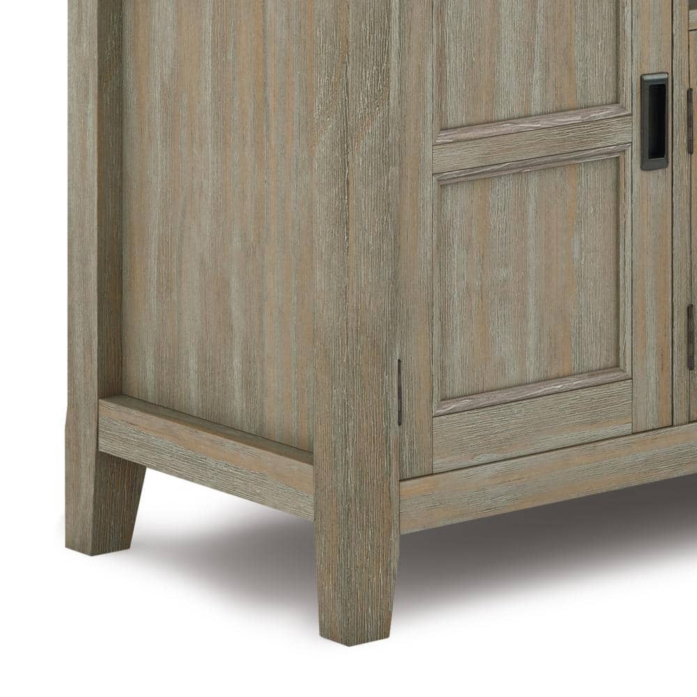 Burlington Solid Pine 72" TV Media Stand in Distressed Grey with Cabinet
