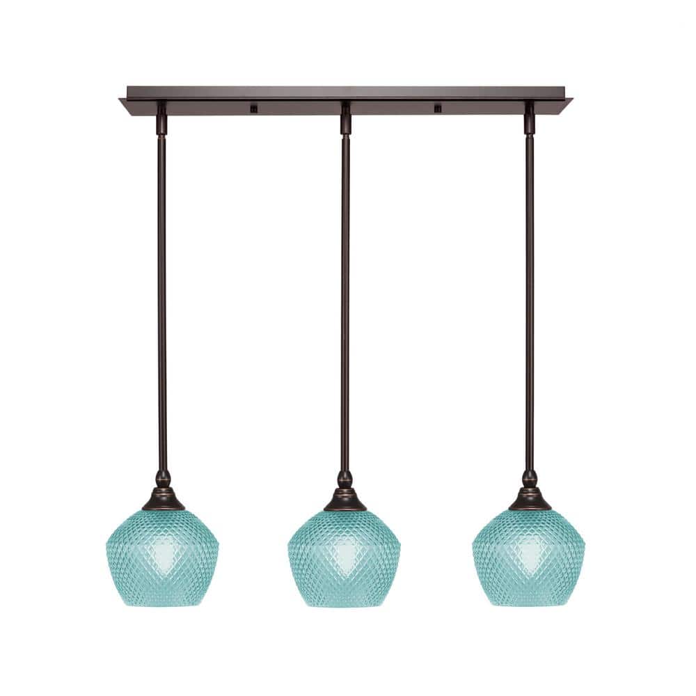 Livingston 100-Watt 3-Light Brown Shaded Pendant Light with 6 in. Turquoise