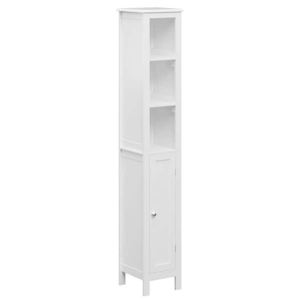 29 in. W x 11 in. D x 67 in. H White Freestanding Linen Cabinet Narrow Cupboard with 1 Door and Adjustable Shelves