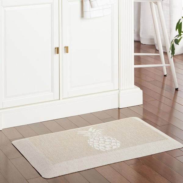 Aloha Modern Pineapple Beige 19.6 in. x 39 in. Anti-Fatigue Kitchen Mat