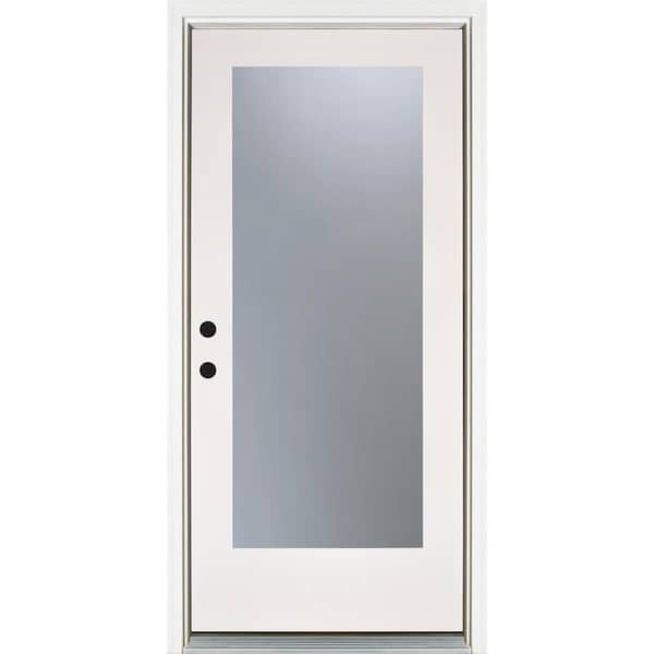 MP Doors 36 in. x 80 in. Smooth White Right-Hand Inswing Full-Lite Frosted Finished Fiberglass Prehung Front Door