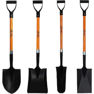 Ashman 4 Various Assorted Shovels 41 in. Long D Handle Grip-Metal Round, Square, Drain Spade and Spade Shovel (4-Piece)