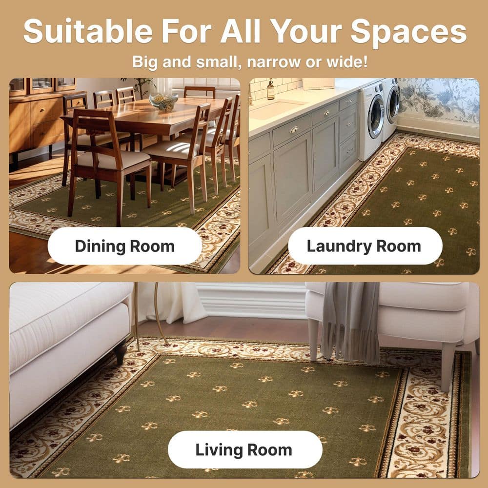 Barclay Green and Beige Synthetic Fiber Traditional Area Rug