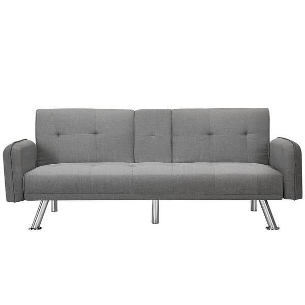 Z-joyee Light Gray Fabric Futon Sleeper Sofa Couch