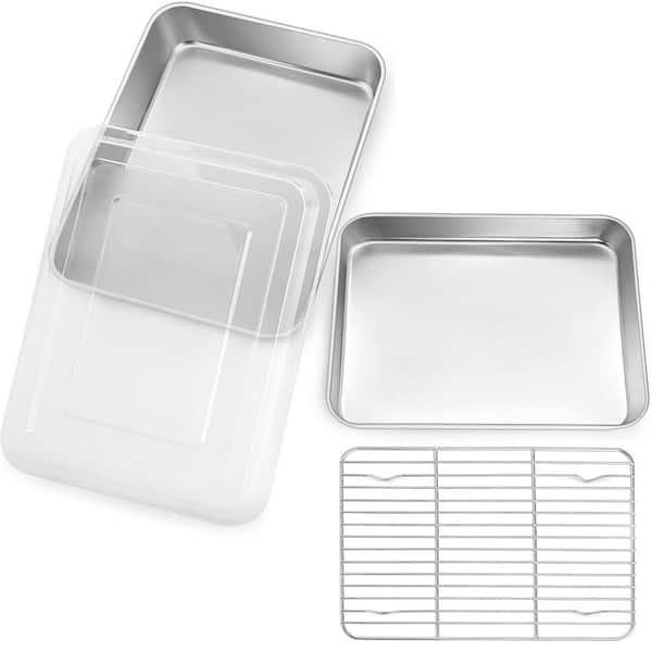 4-Piece Stainless Steel Heavy Duty Non-Toxic Deep Bakeware Set with Rack and Visible Lid for Oven Kitchen