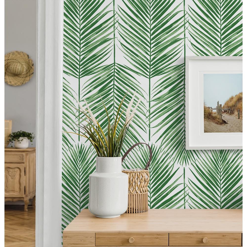 Green Palm Leaf Summer Boho-chic Prepasted Wallpaper