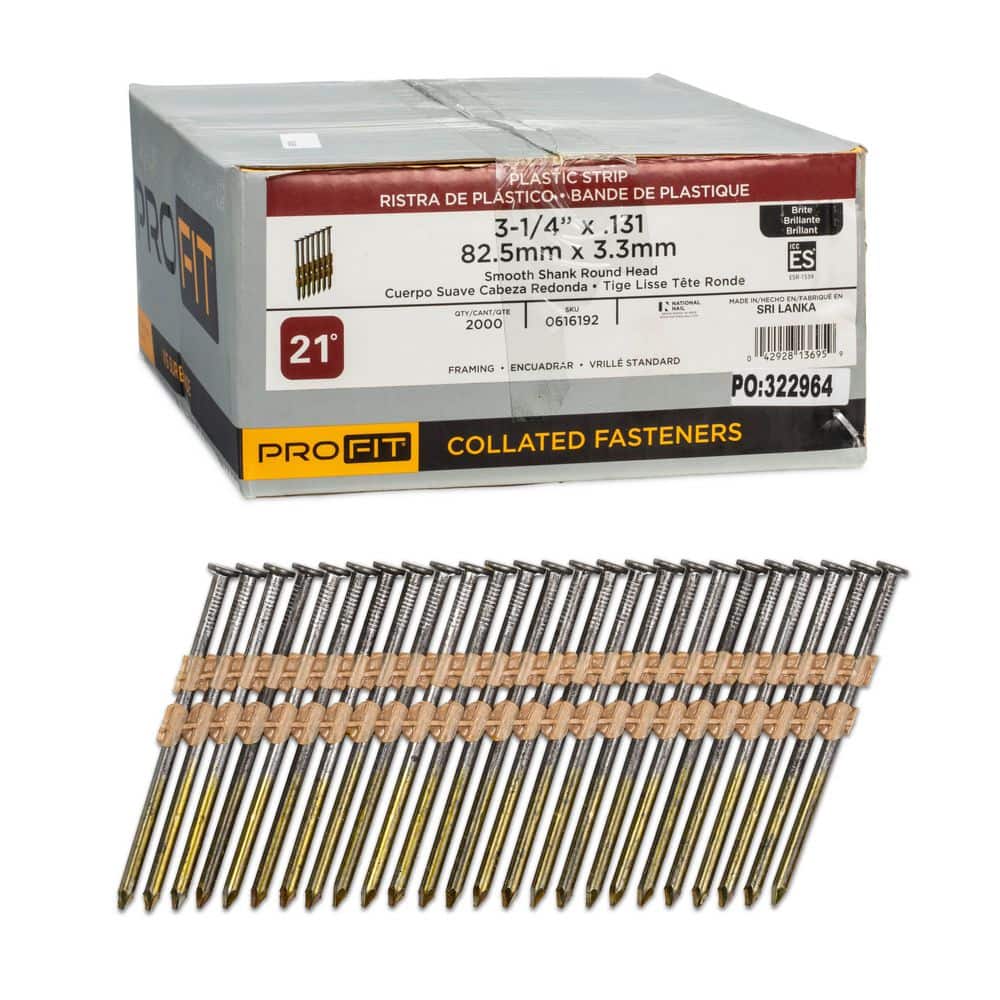 3-1/4 in. x 0.131 21° Bright Finish Smooth Shank Plastic Strip Framing Nails (2000-Per Box) price history on PriceWatchPro