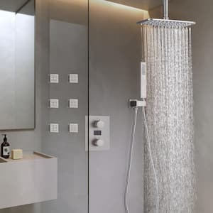 Thermostatic Double-Handle 3-Spray Shower Faucet 5 GPM with High Pressure 6-Jet in Brushed Nickel (Valve Included)